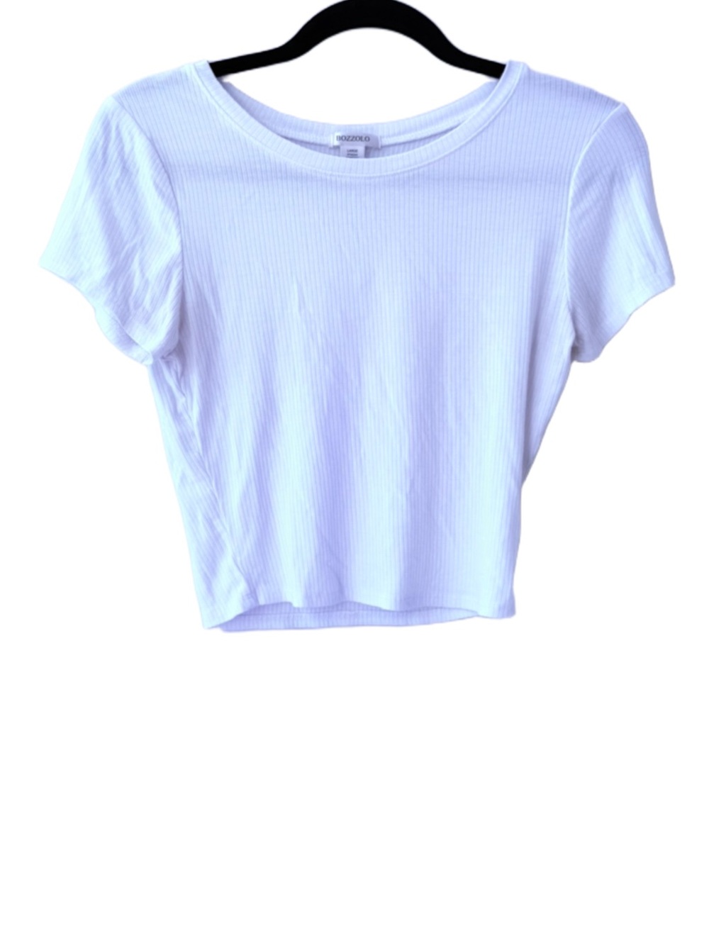 Bozzolo White Ribbed Short Sleeve Crop Top